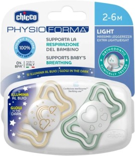 Chicco Physio Forma Light Εργονομική Πιπίλα Νύχτας με Θηλή Σιλικόνης για Ηλικίες 2-6m 2τεμ