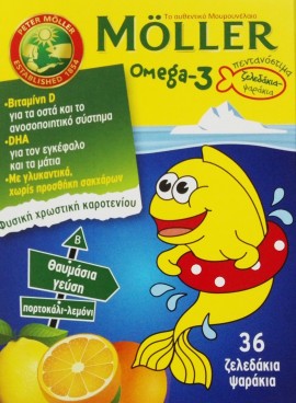 Mollers Omega-3 Μουρουνέλαιο Ζελεδάκια Ψαράκια Γεύση Πορτοκάλι - Λεμόνι 36 Ζελεδάκια