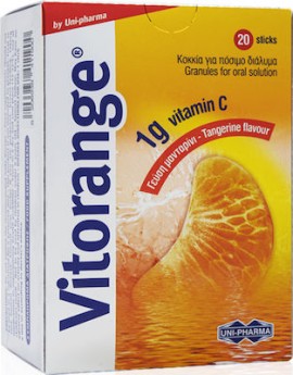 Uni-Pharma Vitorange Συμπλήρωμα Διατροφής με Βιταμίνη C 1gr με Γεύση Μανταρίνι 20 Sticks