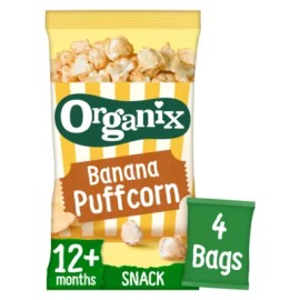 Organix Pop Corn Banana Puffcorn Χωρίς Γλουτένη από 12 μηνών Βio 4x10γρ