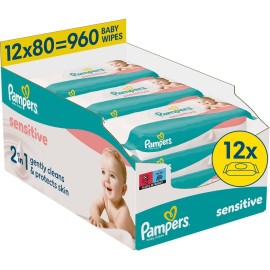 Pampers Sensitive Μωρομάντηλα χωρίς Οινόπνευμα & Parabens 12×80τμχ