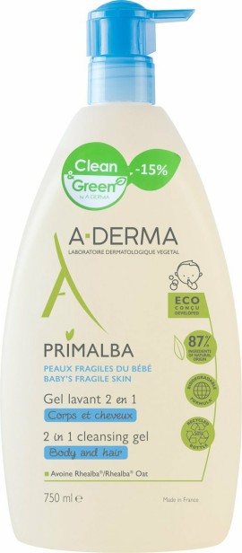A-Derma Primalba Baby 2 in 1 Cleansing Gel 750ml με Αντλία