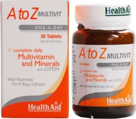 Health Aid A to Z Multivit and Minerals with Lutein, Πολυβιταμίνες, 30 tabs vegan