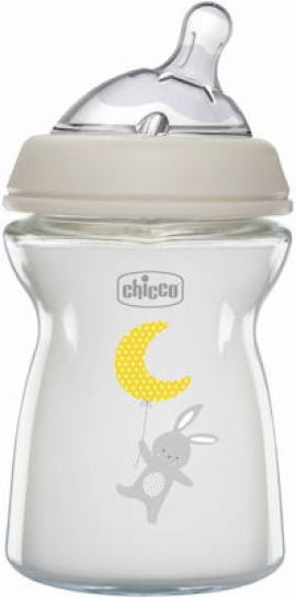 Chicco Γυάλινο Μπιμπερό Natural Feeling Κατά των Κολικών με Θηλή Σιλικόνης 250ml για 0+ μηνών Κωδικός: A50-81221-30