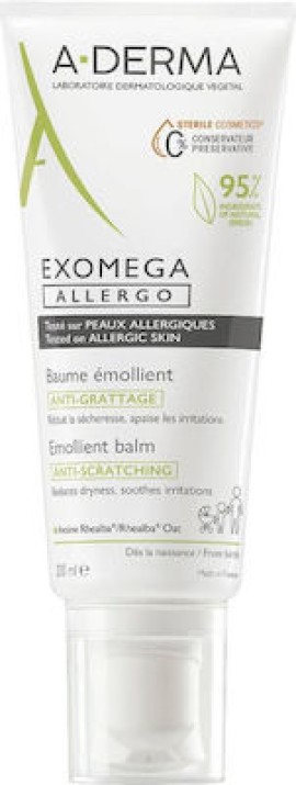 A-Derma Exomega Allergo Emollient Ενυδατικό Balm Σώματος για Ξηρές Επιδερμίδες 200ml