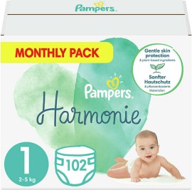 Pampers Monthly Pack Harmonie Πάνες από Βαμβάκι No 1 (2-5kg), 102τεμ