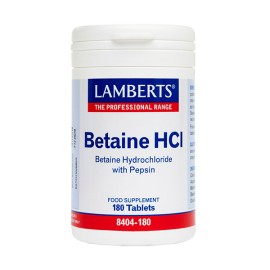 Lamberts Betaine HCI 324mg-Pepsin 5mg Συμπλήρωμα Πέψης - 180 Ταμπλέτες