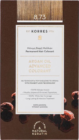 Korres Argan Oil Advanced Colorant 50ml Μόνιμη Βαφή Μαλλιών 8.73 Χρυσή Καραμέλα