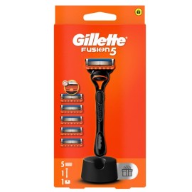 Gillette Fusion5 Ξυριστική Μηχανή, Ανταλλακτικές Κεφαλές 5τεμ & Δώρο η Βάση Στήριξης