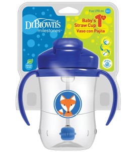 Dr. Browns Babys First Straw Cup Κύπελλο με Εύπλαστο Καλαμάκι Μπλέ 6m+ 270ml