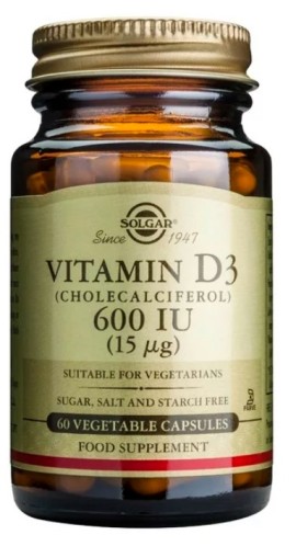 Solgar Vitamin D3 600IU Συμπλήρωμα Διατροφής Βιταμίνης D 60 Φυτικές Κάψουλες