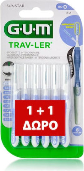 Gum 1312 Trav-Ler Μεσοδόντια Βουρτσάκια 0.6mm σε Λιλά Χρώμα, 2x6τμχ (1+1 Δώρο)