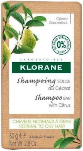 Klorane Shampoo Bar With Citrus 80gr - Στέρεο Σαμπουάν Με Κίτρο Για Κανονικά Μαλλιά Με Τάση Λιπαρότητας
