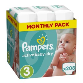 Pampers Πάνες Του μήνα  Active Baby-Dry Νούμερο3 (Midi) 6-10Kg, 208 Πάνες