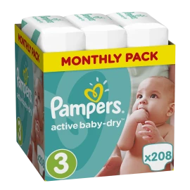Pampers Πάνες Του μήνα  Active Baby-Dry Νούμερο3 (Midi) 6-10Kg, 208 Πάνες