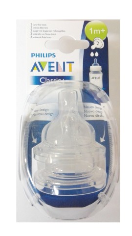 Avent Philips Θηλή Classic Αργής ροής με 2 οπές 1m+, 2τεμ [SCF632/27]