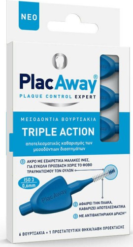 Plac Away - Triple Action Μεσοδόντια Βουρτσάκια 0.6mm ISO 3 Μπλέ 6τεμ