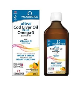 Vitabiotics Ultra 2 in 1 Cod Liver [ Aqua Marine] Oil Syrop Υγρό Σκεύασμα Με Συνδυασμό Ω-3 Ιχθυελαίων & Μουρουνέλαιου 250 ml.