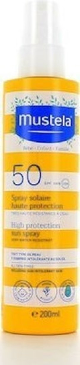 Mustela High Protection Sun Spray SPF50+ Βρεφικό Παιδικό Αντηλιακό για Πρόσωπο - Σώμα 200ml