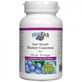 Natural Factors Blue Rich Super Strength Blueberry Concentrate 500mg 60 softgels Συμπλήρωμα Διατροφής με Μύρτιλο 60caps