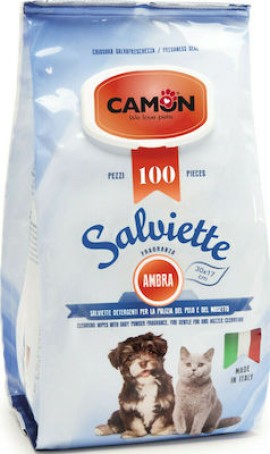 Camon Salviette Μαντηλάκια Σκύλου για Καθαρισμό Σώματος με Άρωμα Κεχριμπάρι 100τμχ