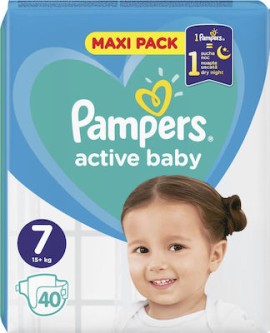 Pampers Active Baby Πάνες Maxi Pack Μέγεθος 7 (15+ kg), 40τεμ