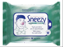 Sneezy Menthol Υγρά Μαντηλάκια για το Κρυολόγημα, (συσκευασία pocket των 15 τεμαχίων)