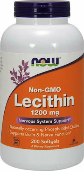 Now Foods Lecithin 1200mg Non-Gmo Συμπλήρωμα Διατροφής για τον Έλεγχο του Βάρους & Πρόληψη της Χοληστερόλης 200Softgels