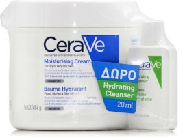 CeraVe - Moisturizing Cream Ενυδατική Κρέμα Προσώπου & Σώματος 454gr & Δώρο Hydrating Cleanser Κρέμα Καθαρισμού (20ml)