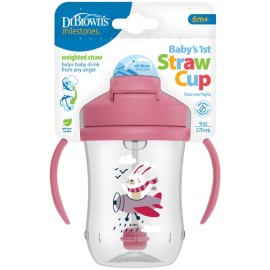 Dr. Browns Babys First Straw Cup Κύπελλο με Εύπλαστο Καλαμάκι Ροζ 6m+ 270ml