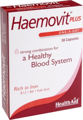 Health Aid Haemovit Plus Συμπλήρωμα Διατροφής με Σίδηρο, Βιταμίνη Β12, Β6 & Φυλλικό Οξύ για Ενίσχυση του Αιμοποιητικού Συστήματος 30 Κάψουλες