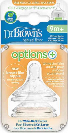 Dr. Browns θηλές Υ-cut μπιμπερό Options+ με φαρδύ λαιμό 9M+, σετ των 2