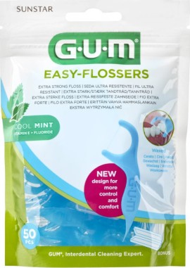 Gum Easy Flossers 890 Οδοντικό Νήμα σε Διχάλες Cool Mint Ελαφρώς Κερωμένο 50 Τεμάχια