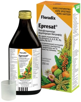 Salus & Haus Epresat Multivit 250ml. Πολυβιταμινούχο και τονωτικό σιρόπι που συνδυάζει όλες τις βιταμίνες, εκχυλίσματα φυτών και φυσικούς χυμούς φρούτων, βοηθά τη μνήμη και την συγκέντρωση, χαρίζει δύναμη και ενέργεια.