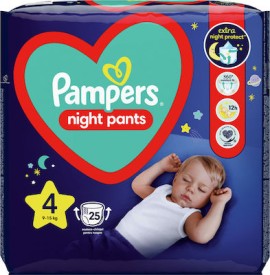 Pampers Night Pants No 4 Πάνες Βρακάκι Νυκτός Μέγεθος 4 (9kg-15kg), 25τεμ