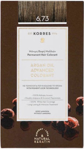 Korres Argan Oil Advanced Colorant 50ml Μόνιμη Βαφή Μαλλιών 6.73 Χρυσό Κακάο