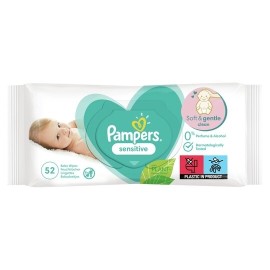 Pampers Μωρομάντηλα Sensitive χωρίς Άρωμα & Οινόπνευμα Συσκευασία με Αυτοκόλλητο 1x52τμχ