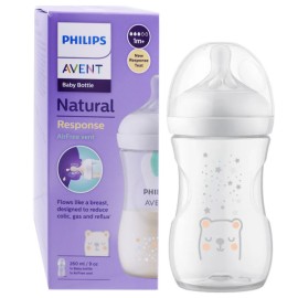 Philips Avent Πλαστικό Μπιμπερό Natural Response με Airfree Valve (Αστέρια και Αρκουδάκι) 260ml 1m+
