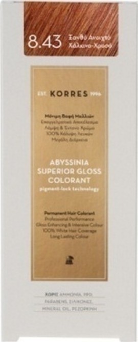 Korres Abyssinia Superior Gloss Colorant Βαφή Μαλλιών 8.43 Ξανθό Ανοιχτό Χάλκινο - Χρυσό 50ml
