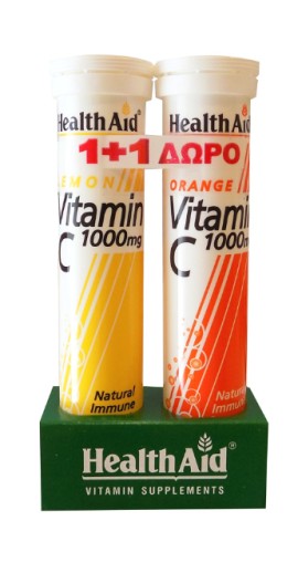 Health Aid PROMO Vitamin C 1000mg Lemon & ΔΩΡΟ Vitamin C 1000mg Orange 2x20 Αναβράζοντα Δισκία