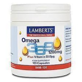 Lamberts Omega 3 6 9 1200mg Plus Vitamin D3 5μg Ιχθυέλαιο, Έλαιο Βοράγου & Ελαιόλαδου 1200mg 120 κάψουλες