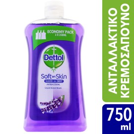 Dettol Refill Soft On Skin Lavender Ανταλλακτικό Υγρό Κρεμοσάπουνο Λεβάντα 750ml